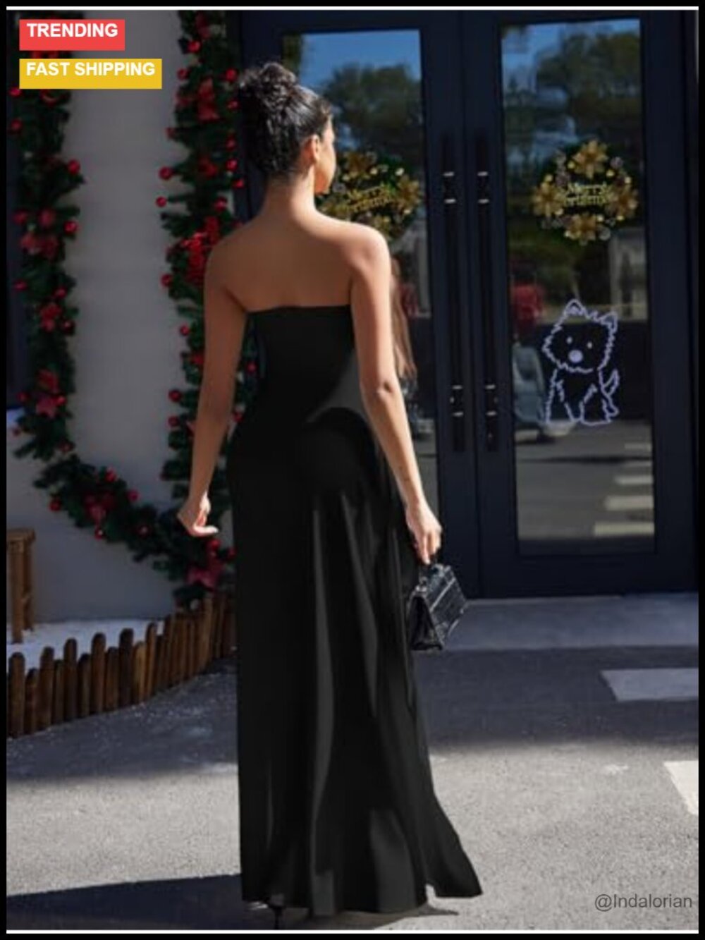 LAGSHIAN Strapless High Slit Ruched Long Formal Evening Dress - Picture 6 of 6